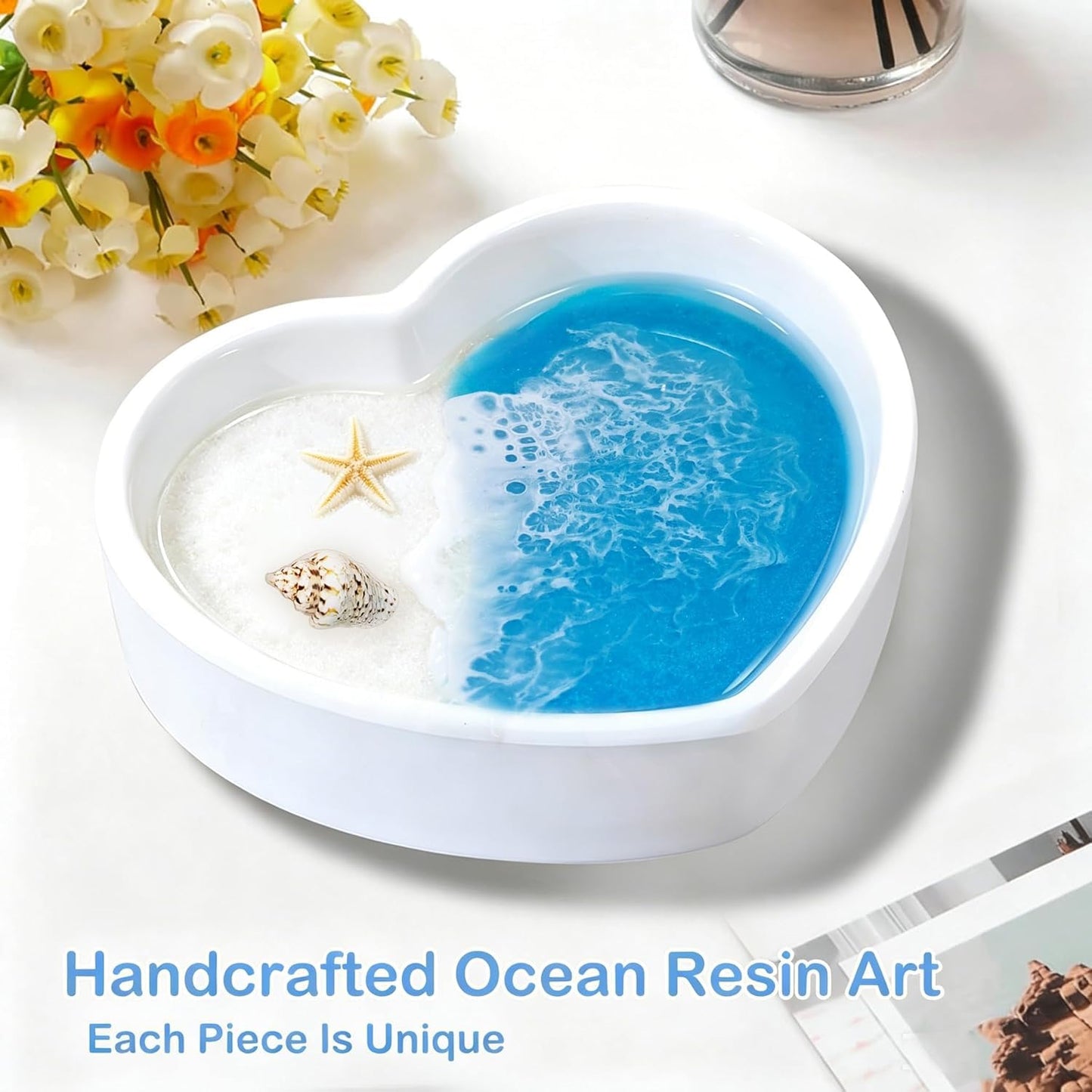 LENTOFINE Resin Ring Dish,Coastal Jewelry Tray for Small Trinkets