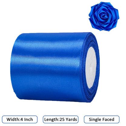 Royal Blue Ribbon 4 Inch Wide - 25 Yards Blue Satin Ribbon for Ribbon Cutting Ceremony Grand Opening, Wedding Chair Sash, Gift Wrapping, Bouquets, Christmas Tree Bows, Sewing Corset Projects