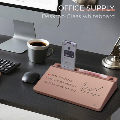TOWON Small Compact Glass Desktop Whiteboard with Storage – 12 x 7 in Dry Erase Board for Desk, Home Office, School | Includes 5 Markers, Eraser & Holder | Space-Saving Organizer, Aesthetic Rose Gold