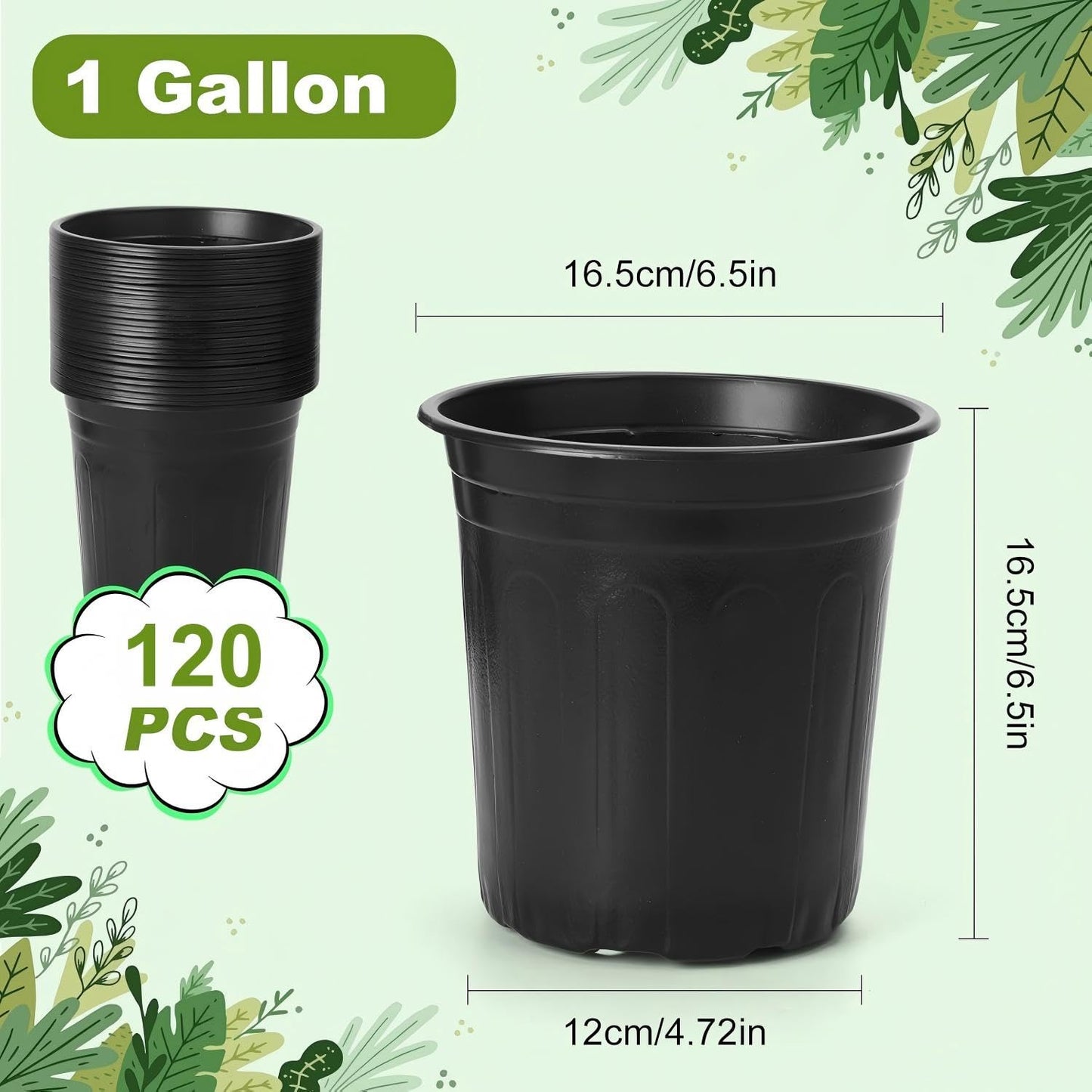 120Pack 1 Gallon Plant Nursery Pots, Thickened Soft Plastic Seedling Starter Pots, Plastic Plant Container with Drainage Hole for Indoor Outdoor Flower Seed,Succulents,Cuttings,Transplanting - Black