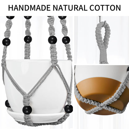 IDEEEPAN Macrame Plant Hanger - Fits 4 to 15 inches Pots for Indoor Outdoor, 43"/35"/29" Different Sizes Set, Gray (POTS NOT Included)
