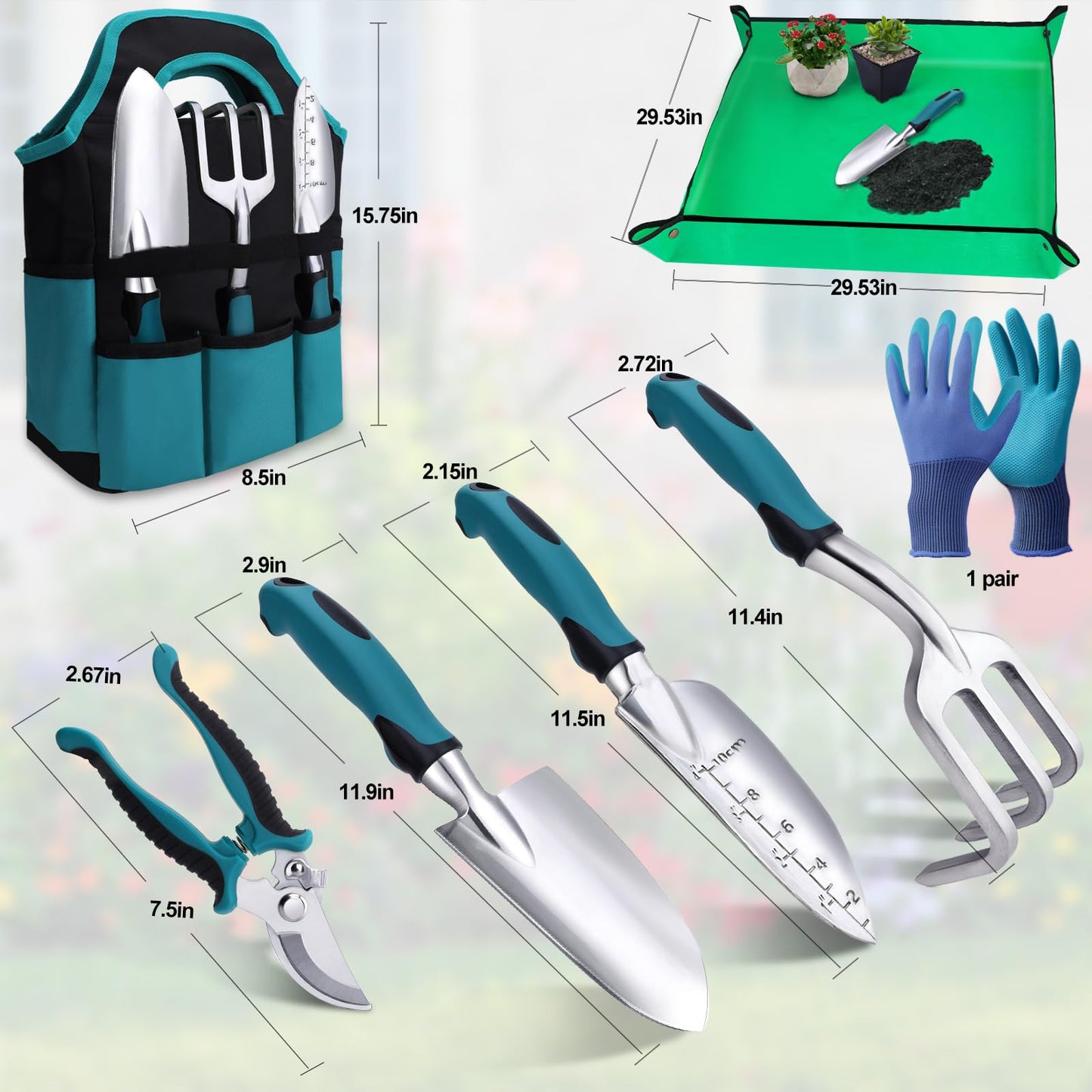 Kynup Garden Tools 7-Piece, Gardening Hand Tools, Gardening Tools Set Cultivators with Rust-Proof,Stainless Steel, Aluminum Alloy Material, Gardening Supplies Set Ideal Gift