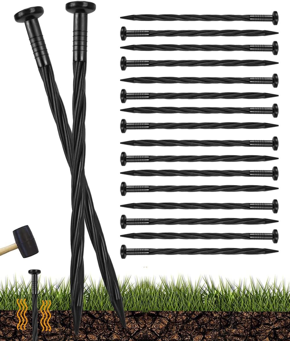 100pack 8-Inch Plastic Landscape Edging Spikes Landscape Anchoring Nail Spiral Landscape Stake for Weed Barrier, Paver Edging, Landscape Edging, Artificial Turf, Grass Pathway and More Black-100pcs