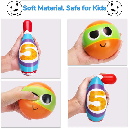 Kids Bowling Toy Set 2-5, Toddler Indoor Outdoor Activity Play Game Toys for 2 3 4 Year Old Boy Girl, Soft 10 Foam Bowling Pins & 2 Balls, Educational Children Birthday Party Gifts Ages 1-3 2-4 3-5