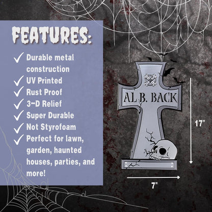 3-D Metal Halloween Ghost XL 17" Tombstone w Stakes -AL B Back- Durable, Rustproof, UV Raised Printing- Upgrade Your Haunted House Mansion Cemetary Lawn Decor- No More Flimsy Foam Graveyards