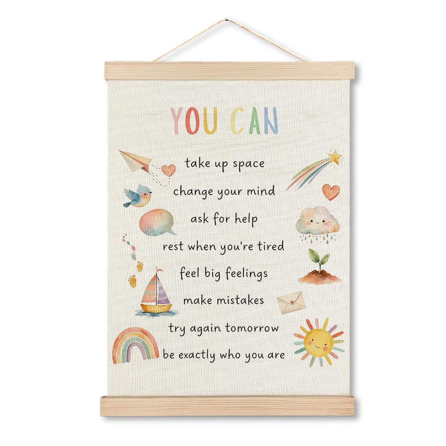 IAFQWDS Kids Affirmations Wall Art Hanging Poster Framed, Self Acceptance Mental Health Wall Decor Prints for Kids Room Classroom Playroom Calming Corner School Counselor Therapy Office, 12x16 Inch