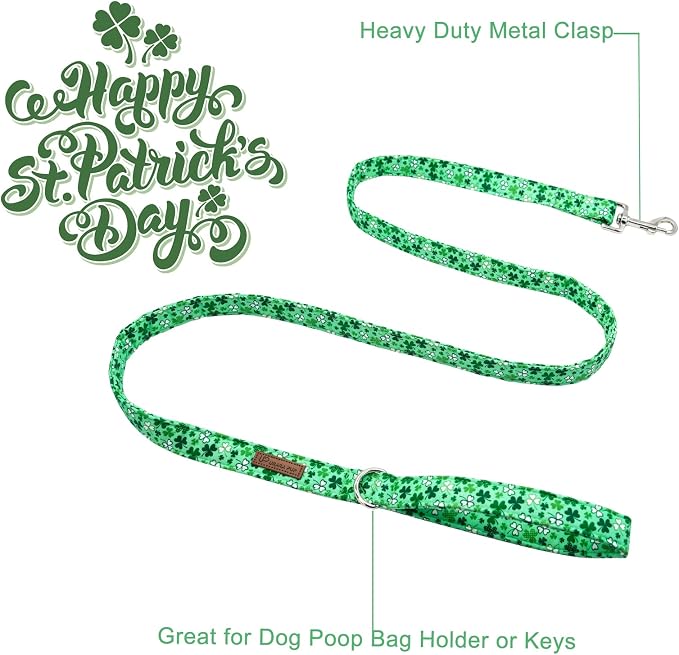 St. Patrick's Dog Leash Match Dog Collar, Sturdy Durable St. Patrick's Cotton Dog Leash, Lucky Shamrock Dog Training Leash for Small Medium Large Dog, Spring Dog Leash