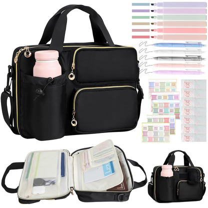 Bible Cover Case for Women, Large Bible Bag with Removable Pencil Case, Water Bottle Pocket and Shoulder Strap for Bible Study Supplies, Church Carrying Journaling Kit, Christian Gift for Women