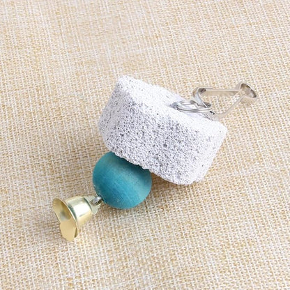 BWESOO Cute Bird Grinding Beak Calcium Stone with Bell Mineral Lava Block Trimming Teeth Chewing Toys for Chinchilla Bunny Parrot Bird Toys