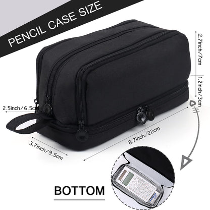 MAMUNU Large Capacity Pencil Case 4 Compartments, Pencil Pouch Bag with Zipper Portable Handle, Pen Case Bag Stationery Organizer for Office College School Adults Teen Girls Boys Men Women, Black