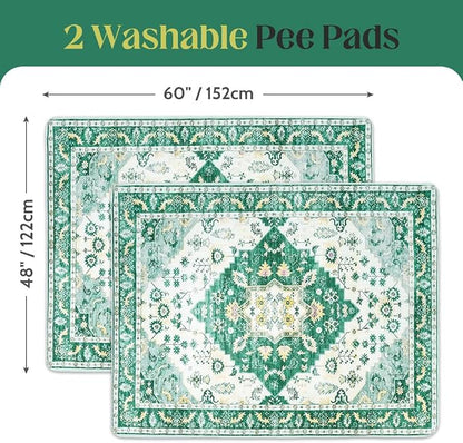 Washable Pee Pads for Dogs, 2 Pack Reusable Puppy Training Pads 60"x48" Super Absorbent Waterproof Dog Training Pads, Non-Slip Potty Pads, Whelping Pads Litter Mat Green Medallion