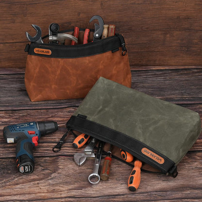 WELKINLAND 2-Pack Heavy-Duty Waxed Canvas Tool Pouches, 14-Inch Zippered Tool Organizer Pouches with Water-Resistant Coating and Durable Canvas Construction