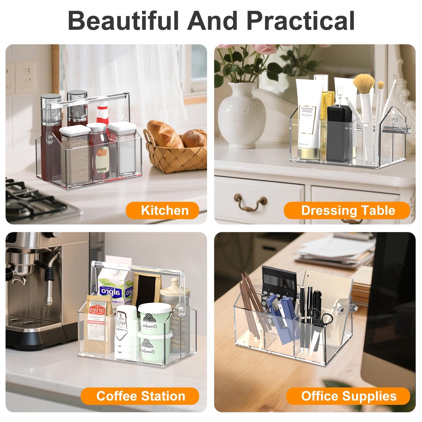 Acrylic Utensil Caddy.Silverware Organizer & Utensil Holder-Heavy-Duty Countertop Cutlery Caddy for Spoons, Forks, Knives, Napkins, Plates | Space-Saving Table, Buffet, Picnic Party Essential