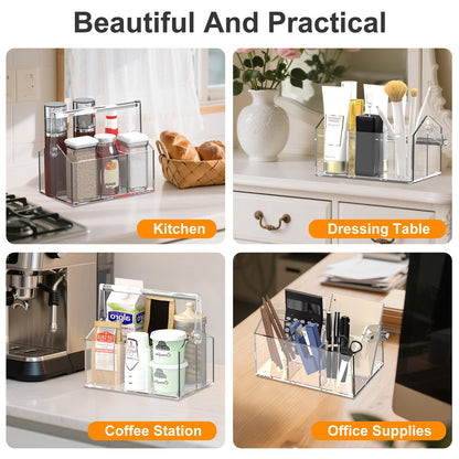 Acrylic Utensil Caddy.Silverware Organizer & Utensil Holder-Heavy-Duty Countertop Cutlery Caddy for Spoons, Forks, Knives, Napkins, Plates | Space-Saving Table, Buffet, Picnic Party Essential