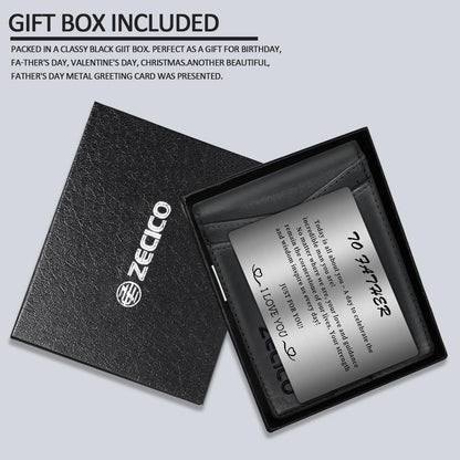 ZECICO Mens Slim Wallet Money Clip: Bifold Vegan Leather Wallets RFID Blocking Front Pocket Wallets Credit Card Holder with ID Windown Gifts for Men