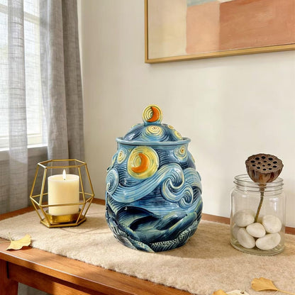 FORLONG Ceramic Hand-Painted Starry Sky Sealed Jar,Food Storage Containers with Lids, Home Kitchen Countertop Decorative(64 ounces)