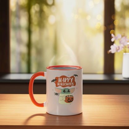 Star Wars Grogu Mandalorian Happy Halloween Trick or Treat Ceramic Mug, Orange/White