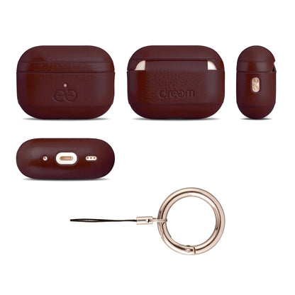 Dreem Om Case Cover with Keychain Clip Compatible with AirPods Pro 2/Pro, Protective One-Piece Hard Shell, Luxury Vegan Leather AirPod Pro Case 2nd/1st Generation with Separate Clip [Coffee]