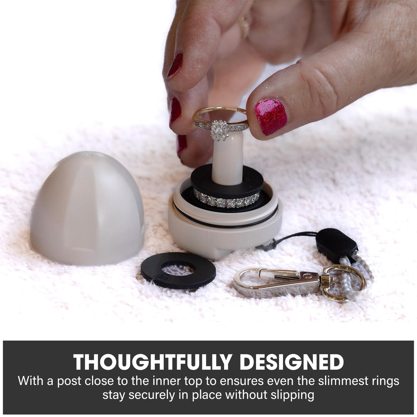 RING THING - Ring Holder Keychain, Jewelry Organizer and Storage, Portable Waterproof Jewelry Holder, Pill Box Keychain Container, Gym Accessory, and Travel Ring Case (Olive Green)