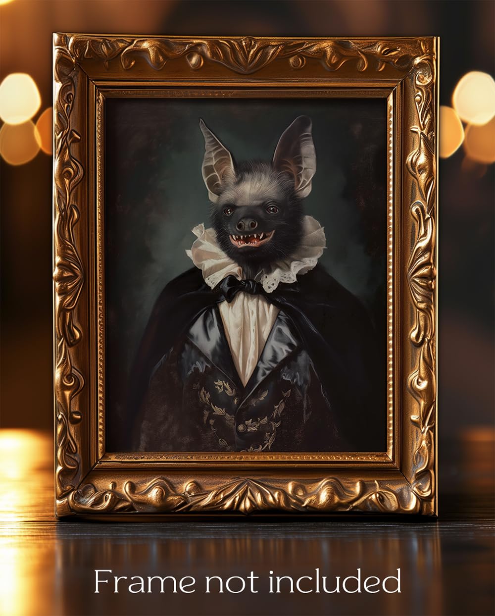 Vampire Bat Portrait 11x14 Poster Retro Gothic Dracula-Formal Bat-Creepy & Spooky Halloween Decor-Dark Elegance, Dark Academia, Goth Art, Animal Lover-Fantasy Aesthetic-Eclectic Gothic-Themed Interior