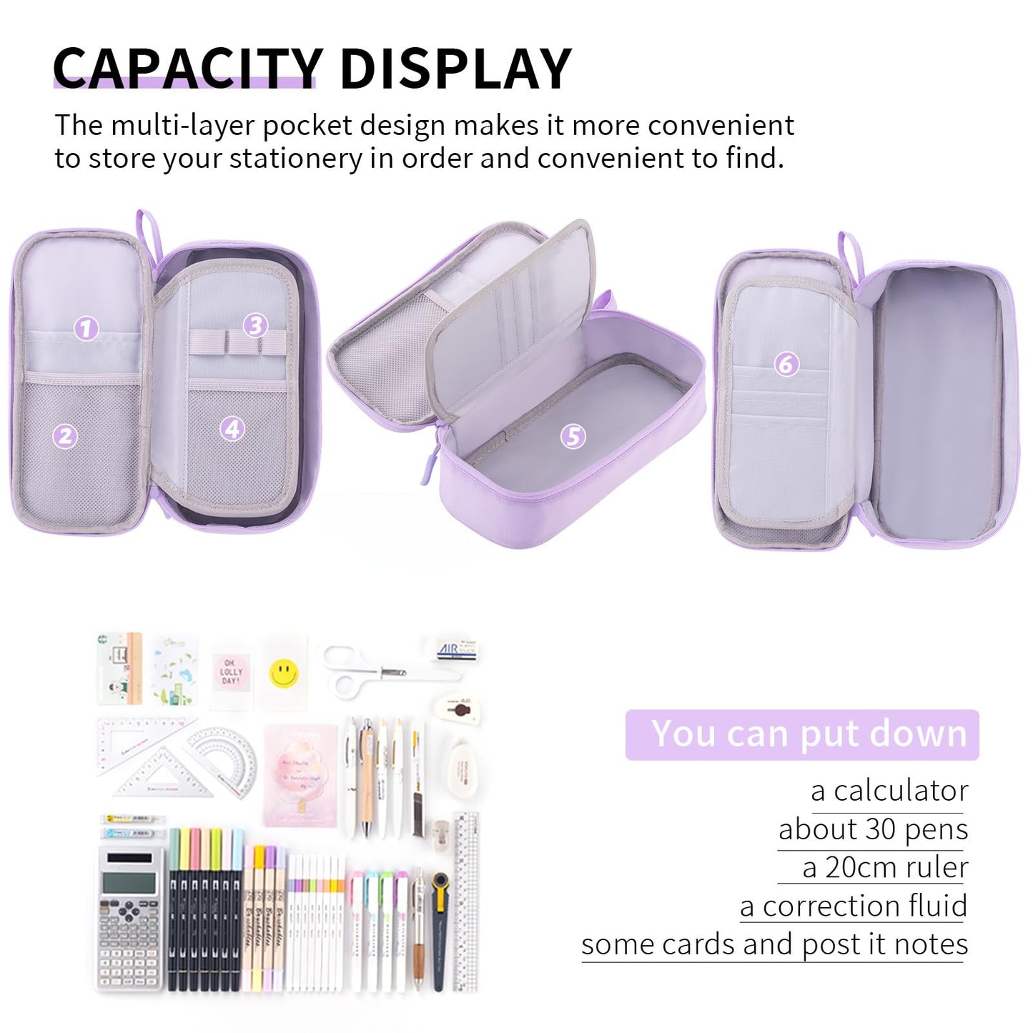 CICIMELON Durable Pen Pencil Case Big Storage Pen Pouch Bag for School Supplies Office College Teen Girls Adults, Purple