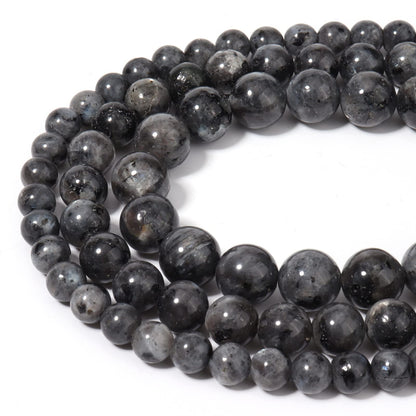 60pcs 6mm Natural Stone Beads Black Larvikite Beads Energy Crystal Healing Power Gemstone for Jewelry Making, DIY Bracelet Necklace