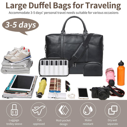 Faux Leather Weekender Bags for Women: Large Overnight Bags Travel Duffel Bag Carry On Shoulder Weekend Tote with Shoe & Laptop Compartment & Toiletry Bags for Airplane Traveling Gym