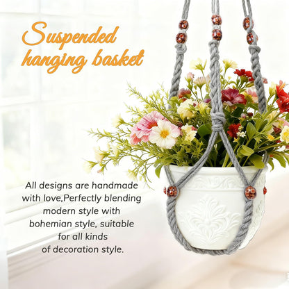 HOREAKHJ 35 Inch Macrame Plant Hanger, Large for up to 15 Inch Pot Extra Long Hanging Planter Holder Basket with Wood Beads for Indoor Outdoor Home Decor (Grey, 1-Pack)
