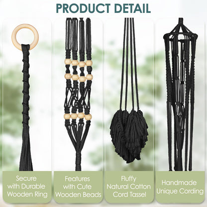 ANROYE Macrame Plant Hanger for Indoor Set of 4, Bohemian Hanging Planter with Tassels for Flower Pot, Boho Decorative Houseplant Rope Holder for Home Decor Bedroom Window Farmhouse