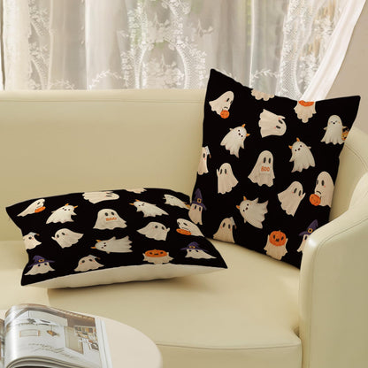 JEFERSO Halloween Pillow Covers 18x18 Set of 2 Cute Black and White Pumpkin Ghost Throw Pillows Fall Halloween Decorations Pillowcase Farmhouse Linen Outdoor Decorative Cushion Case for Couch Sofa
