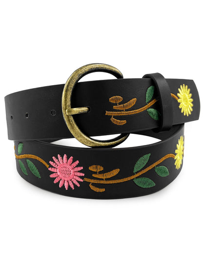 Beautiful Nomad Belts for Women Western Fashion Boho Embroidery PU Leather Belt for Jeans Dress