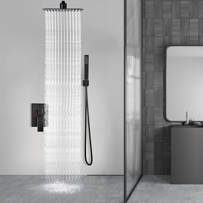 Aolemi Shower Faucet Set Rain Shower System with Handheld Spray Bathroom Shower Combo Rough-in Valve and Shower Trim Kit Included Oil Rubbed Bronze 16 Inch Wall Mount Shower Head