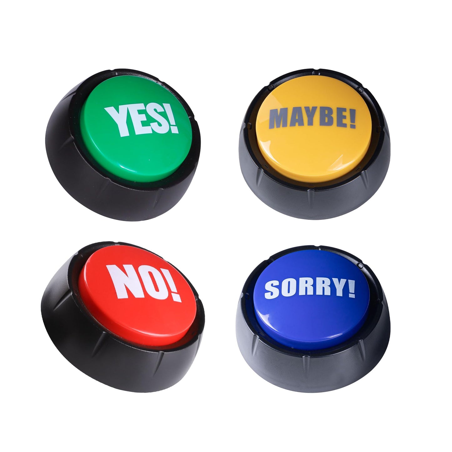 Loudmore Yes & No Button and Sorry & Maybe Button with Sound 4 Pack Buzzers for Trivia Games and Family Game Answer Buzzers for Classroom Parties, Games, Office Stress Relief