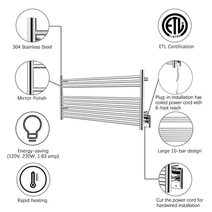 HEATGENE Towel Warmer Wall-Mounted Hardwired Heated Towel Rack Hot Towel Bar Brushed