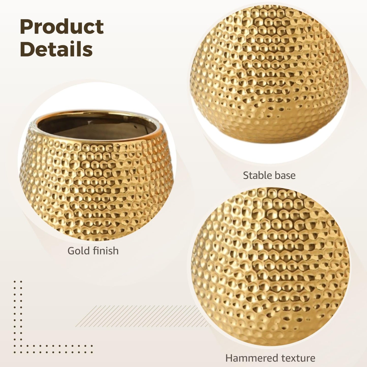 Toyosport 6 Inch Golden Plant Pot, Small Succulent Planter for Indoor Plants, Tabletop Decorative Flower Pot, Hammered Texture