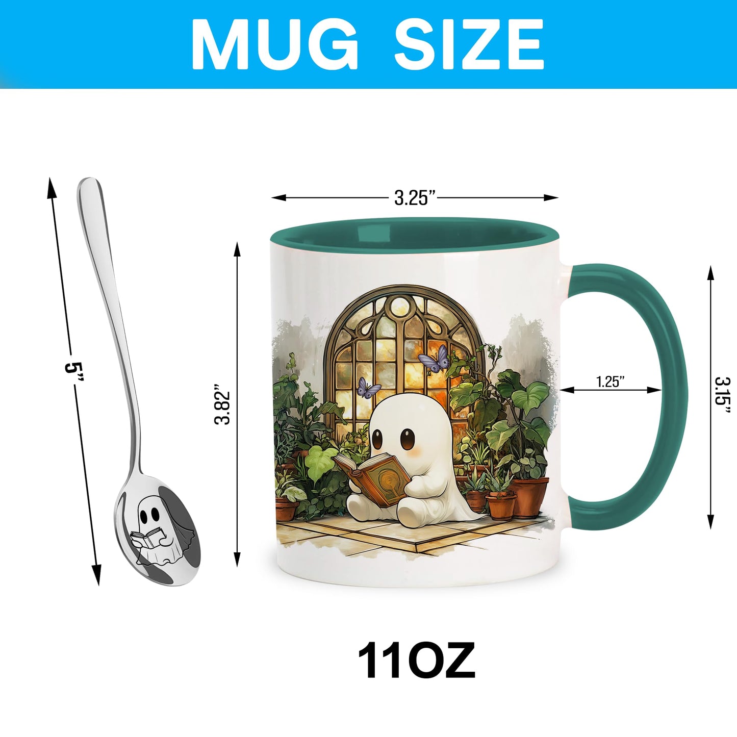 Hyturtle Cute Ghost Reading Mug Gifts for Readers on Birthday, Halloween