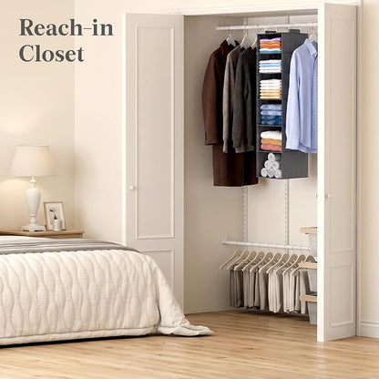 Lifewit 6 Tier Hanging Closet Organizer and Storage for Shelves, 1 Pack Foldable Clothes Shelf with 2 Sturdy Hooks, Sweater/Coat/Shoes Clothing Organization for Wardrobe, Dorm, Bedroom, Gray