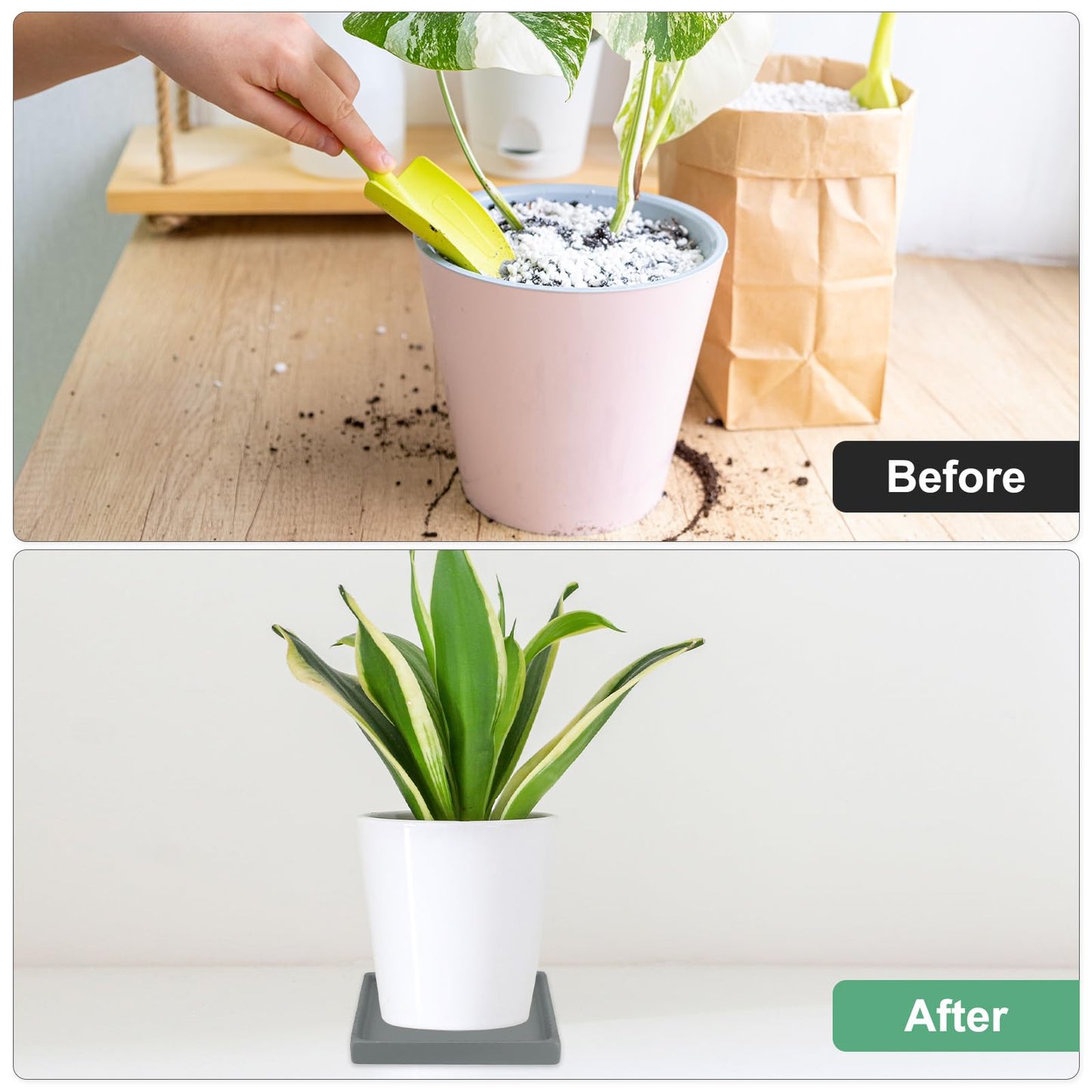 M METERXITY 2-Pack Ceramic Plant Saucer, 5 Inch Plant Water Catcher Tray, Plant Pot Saucers for Indoor/Outdoor Plants/Flower Drainage Drip Water Tray [Square Dark Gray]