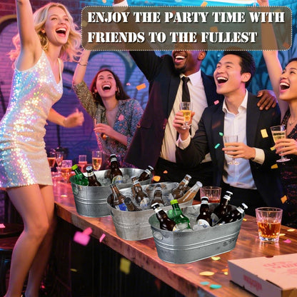 4 Pack Galvanized Tub 3.1 Gallon Ice Bucket Large Metal Drink Buckets for Parties Beer Beverage Tub with Carry Handles for Champagne Cocktails Wine Cooling for Mimosa Bar Supplies