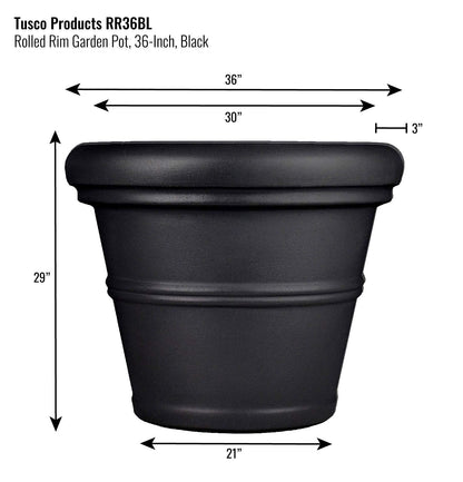Tusco Products RR36BK Rolled Rim Garden Pot, 36-Inch, Black