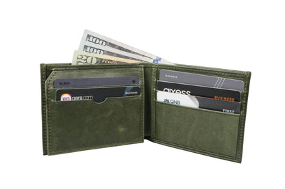 grande 1488 - Genuine Leather Bifold Classic Men Wallet with ID Window - Rustic Green