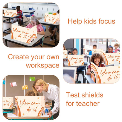FYSUIMU 24Pcs Student Desk Privacy Boards Boho Rainbow Classroom Desk Divider Shield Privacy Panel Folders Screen Partition for School Teacher Student Test Supplies