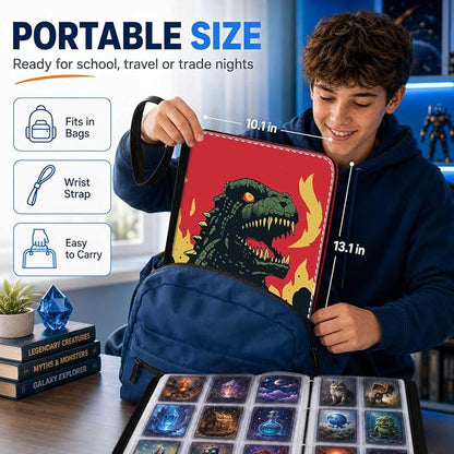 1008 Card Binder 9 Pocket, 3-Ring Trading Card Binder with 56 Page Removable Sleeves, High Storage Waterproof Trading Card Holder Collection Card Album Organizer Case for TCG Cards - Fire