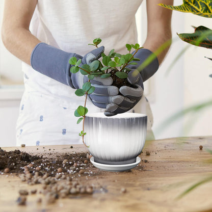 YUFDA Ceramic Plant Pots,5.5 Inch,Set of 4,Planters with Drainage Hole and Saucer,Flower pots for Indoor Plants,Modern Design(Gray+White)