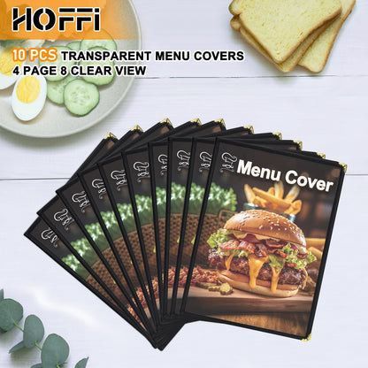 Restuarant Menu Covers,10 PCS 4 Page 8 View Transparent Leather Menu Covers 8.5X11 inch, Homeschool Supplies and Restaurant Supplies (Black*10)