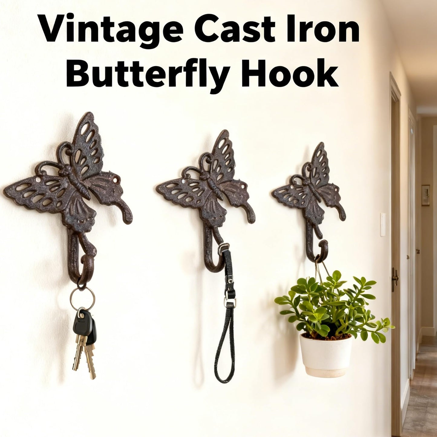 Hdtyyln Butterfly Hook, Cast Iron Wall Hooks, Heavy Duty Coat Hooks, Decorative Animal Hook for Home Kitchen Balcony Office Outdoor Garden Hanging Clothes Caps Bags Coats Daily Tools Planter, 1Pcs