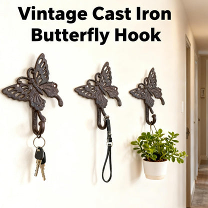 Hdtyyln Butterfly Hook, Cast Iron Wall Hooks, Heavy Duty Coat Hooks, Decorative Animal Hook for Home Kitchen Balcony Office Outdoor Garden Hanging Clothes Caps Bags Coats Daily Tools Planter, 1Pcs