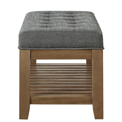 24KF Large Rectangular Upholstered Tufted Linen Fabric Ottoman Bench, Padded Bench with Solid Wood Shelf-Granite