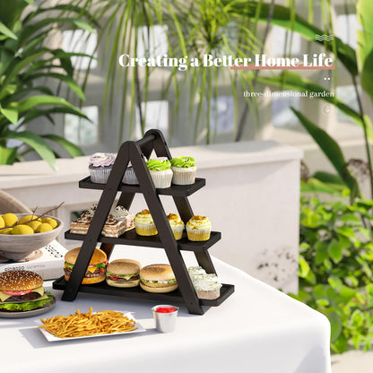 3 Tier Serving Tray Cupcake Stand and Towers Serving Tray for Party Food Tray Farmhouse Serving Platter Decorative Tray Decor Dessert Display Set Tiered Tray Stand (Black)