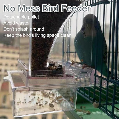 No Mess Bird Feeder Water Dispenser Set, SHGNUY Automatic Transparent Parrot Feeder Acrylic Parrot Food Container Drinker Cage Accessories for Small Birds Canary Parakeet Finch (Dark Green, 1)